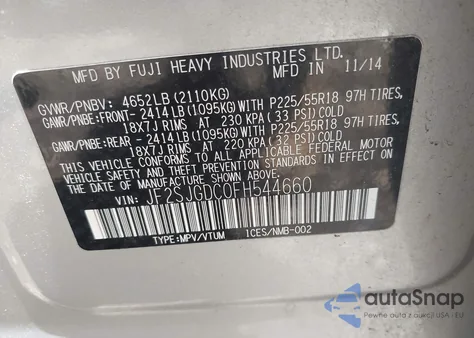 2015 Subaru Forester 2.0Xt Premium из США, поврежденный, VIN JF2SJGDC0FH544660